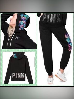 PINK VS RARE TROPICAL HIBISCUS HOODIE / JOGGERS OUTFIT SET XS